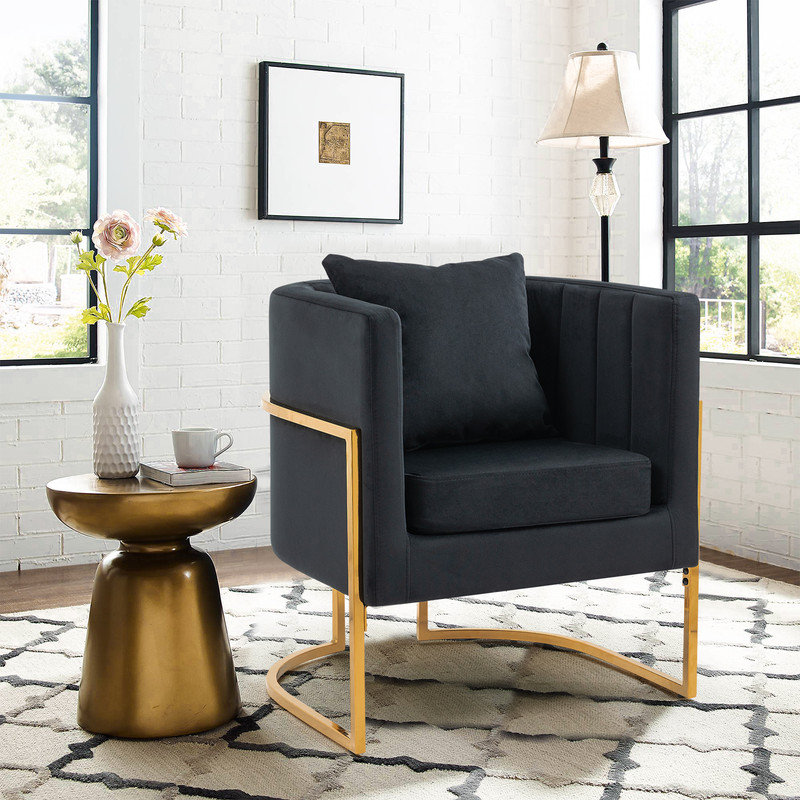 Fauteuil demi-tonneau en velours 28,25 po Marquet, Velours noir