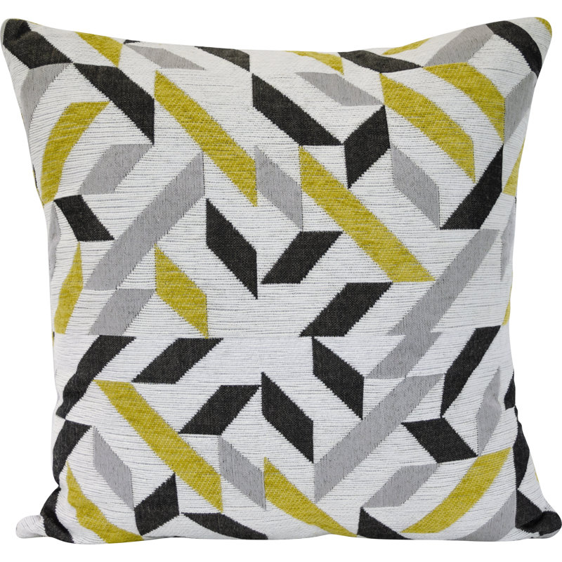 Modern Abstract Yellow and Grey Feather Filled Square Throw Pillow