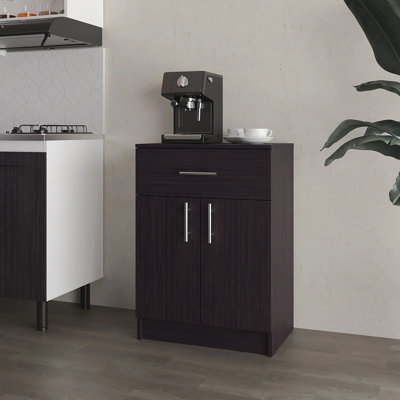 Garde-manger en mélamine Wengue avec 2 portes et 1 tiroir
