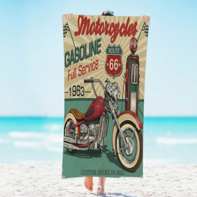 Retro Ride Microfiber Beach Towel - Oversized, Quick Dry, Absorbent Bath Towel for Travel, Swim, and Bathroom - 31x61