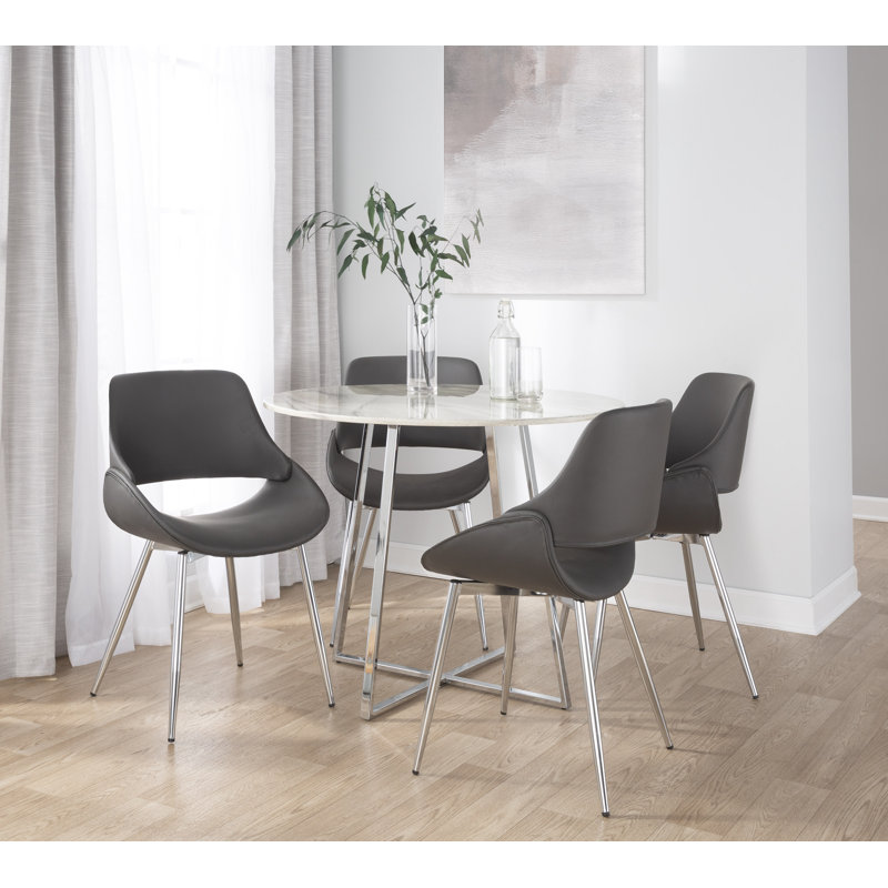 Whitacre Round Faux Marble Dining Table, Chrome