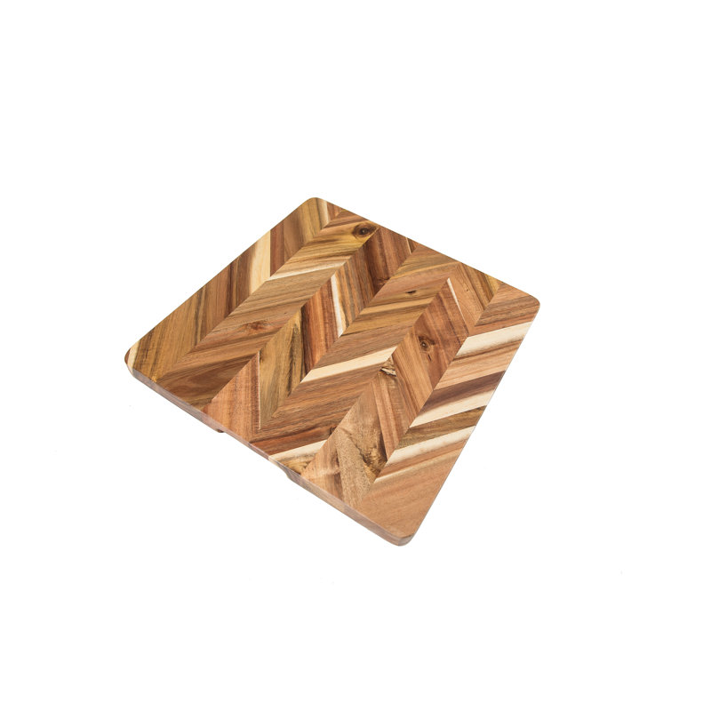 Acacia Herringbone Square Cutting /Serve Board W/ Inset Handles