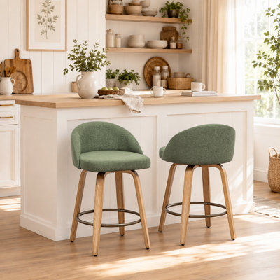 Louise Wood Velvet Swivel Bar Stools