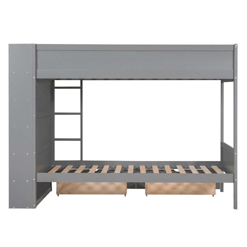 Lit superposé avec 2 tiroirs et armoire à couches multiples, gris, Simple