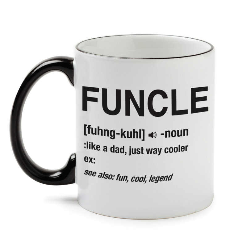 Grande tasse à café personnalisée personnalisée avec un humour chaleureux et un nom personnalisé imprimé sur tasse en porcelaine blanche avec bordure noire et poignée, 11 oz