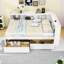 Lit de jour double en L avec ports de chargement USB, tiroirs de rangement et tablettes-99094078