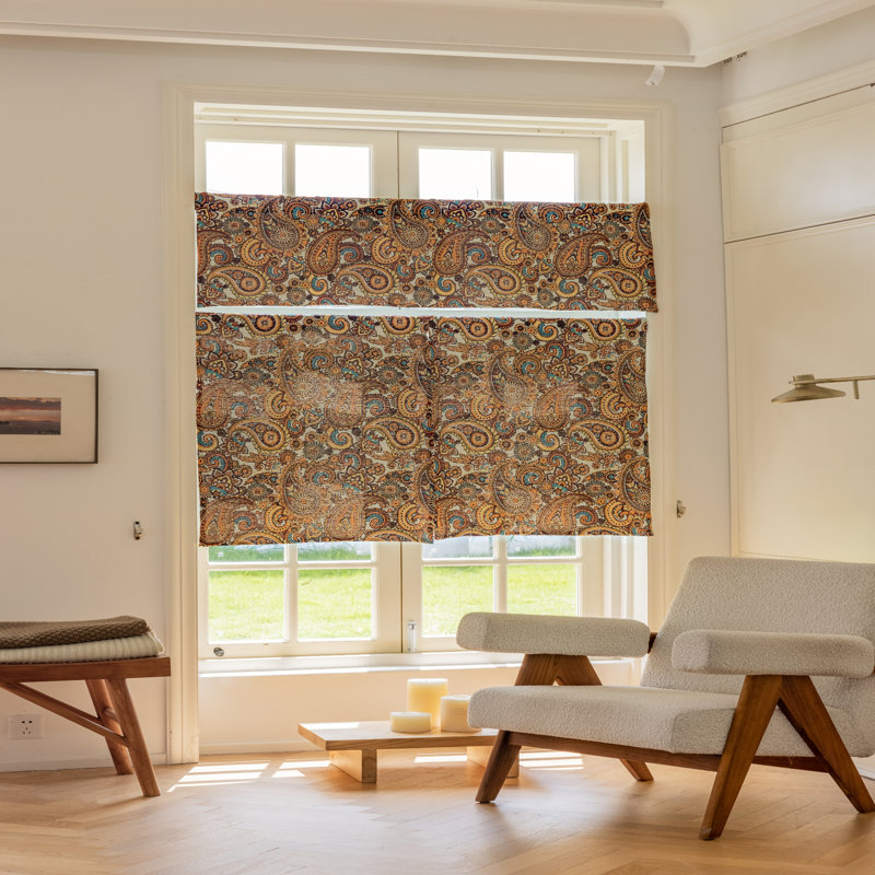 Polyester Small Short Curtains 2 Panels, Floral, Orange/Yellow , 30" W x 36" L