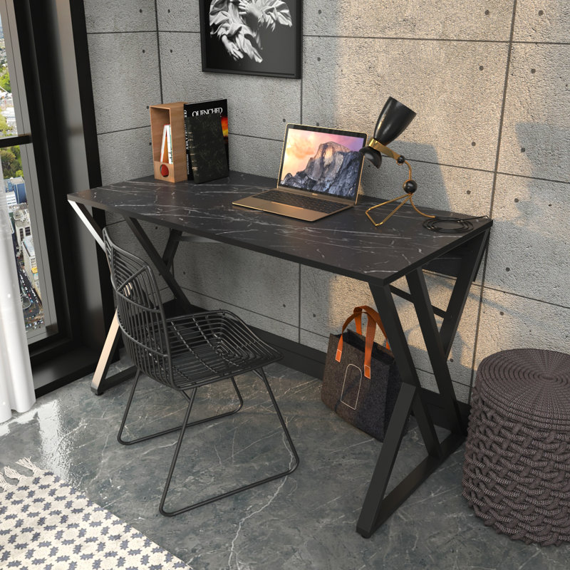 Tenafly 120cm W Rectangular Computer Desk, Black Marble Effect