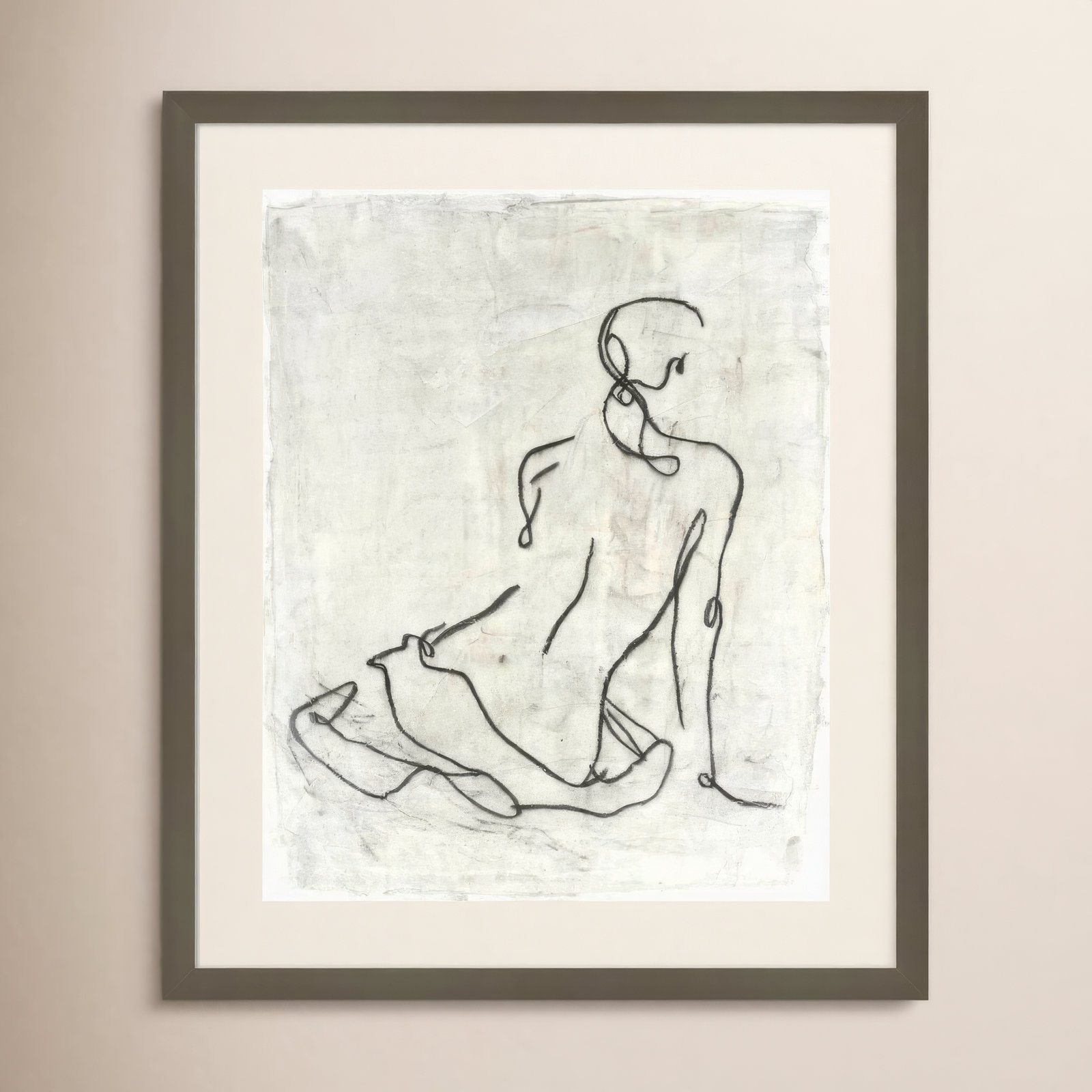 Embellished Gestural Contour I (Nude) by Ethan Harper, 37" H x 31" W, Gray Framed Paper