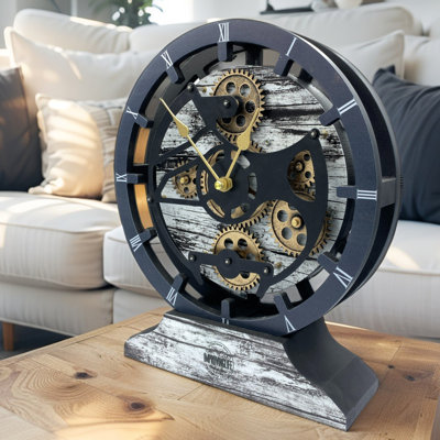 Desk wooden Clock Round 10 inches with Real Moving Gears (Transformable into a Wall Clock - detachable base) Canada Collection