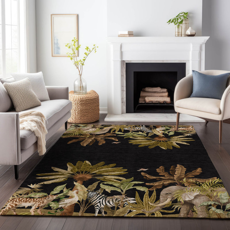 Premium Machine Washable Cerrito AMF203 Midnight Rug, Rectangle 5' x 7'6"