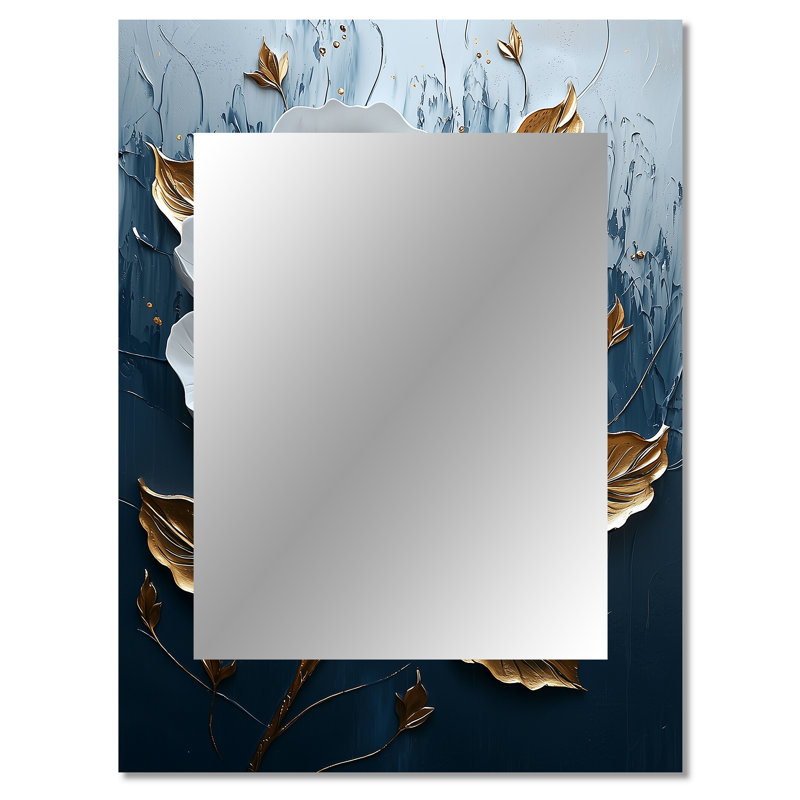 White And Gold Peony Bloom VIII - Peony Unique Wall Mirror, Modern Mirror, Printed Metal Art, 40" x 30"