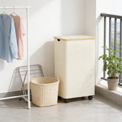 Large Laundry Basket With Wheels And Lid, 100L Capacity Rolling Clothes Hamper With Removable Bag, Foldable Storage For Bedroom Bathroom Dorm