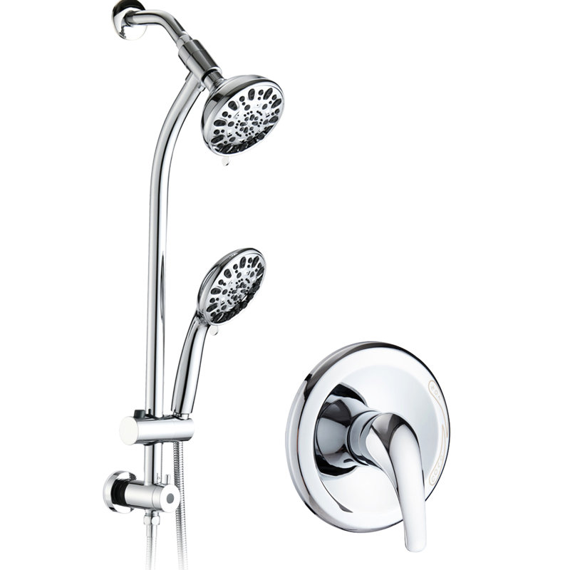 7-Setting Shower Head Kit Spa - Stainless Steel Slide Bar , 5" Abs Showerhead, 1.8 Gpm, Dual Head, , Wall Mounted System Finish, 7 Spray Patterns, Bar,