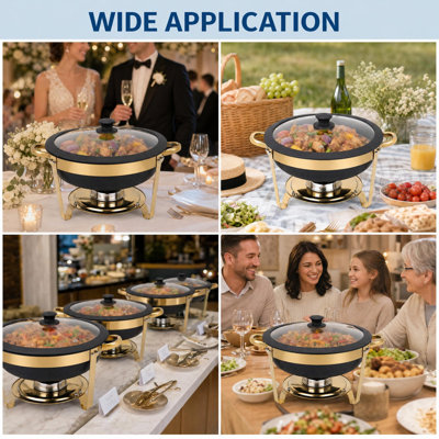 6 QT Maifanite-Coated Chafing Dish Set with Glass Lid & Fuel Holder | Commercial Food Warmer for Buffet, Catering, Wedding & Hotel