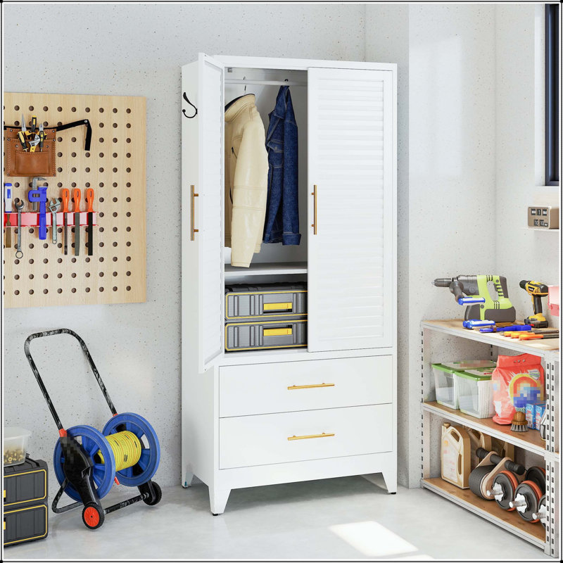 Armoire légère en métal avec 2 tiroirs et tringle