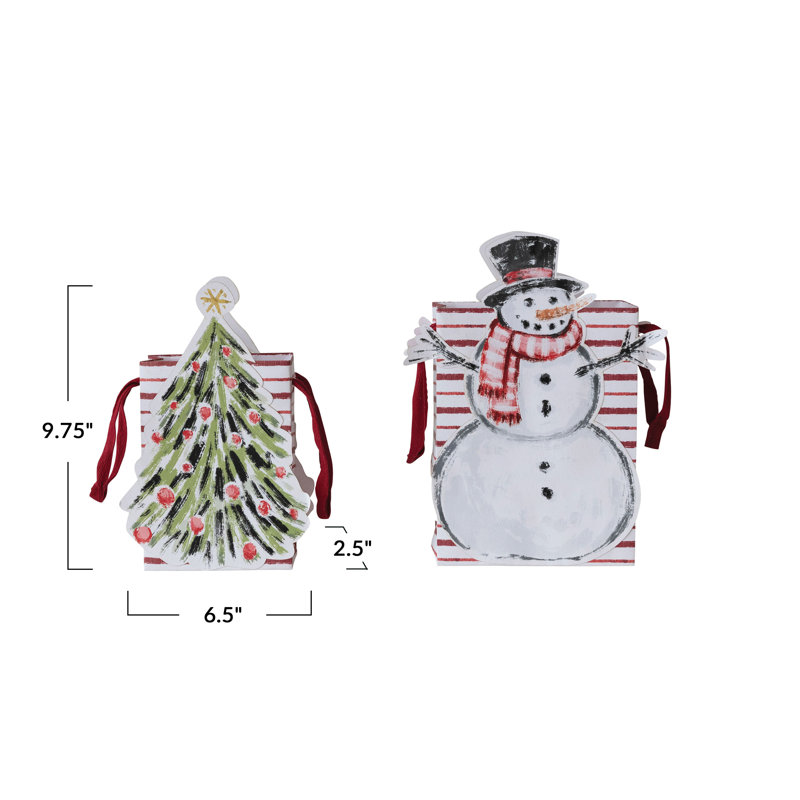 Sacs-cadeaux compacts en papier imprimé bonhomme de neige / arbre de Noël