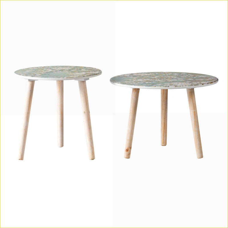 2-Piece Nature-Inspired MDF Coffee Table Set with Painted Cherry Blossom Tops for Living Room, Foyer and Bedroom