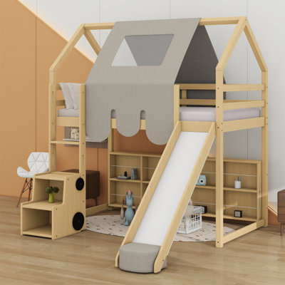 Cadre de lit mezzanine en bois avec tente