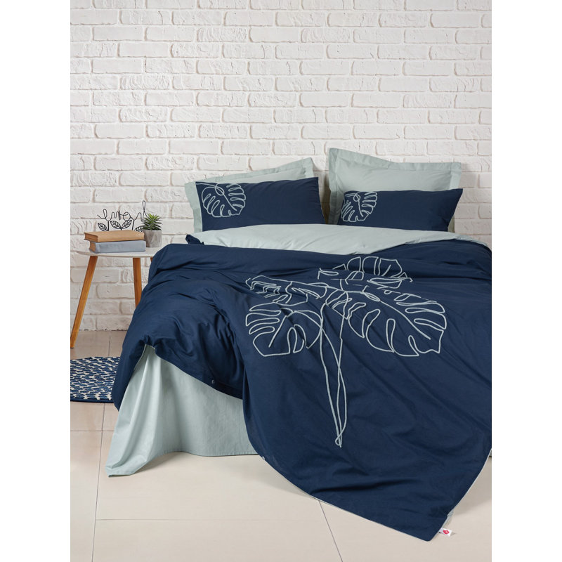 Ensemble de housse de couette luxueuse double, couleur menthe | 100% coton Ranforce, housse de couette 78,7 x 86,6 pouces, drap plat 94,5 x 102,4 pouces, comprend 2 taies d'oreiller et 2 taies d'oreiller Oxford | Impression réactive, lavable à la machine, design élégant