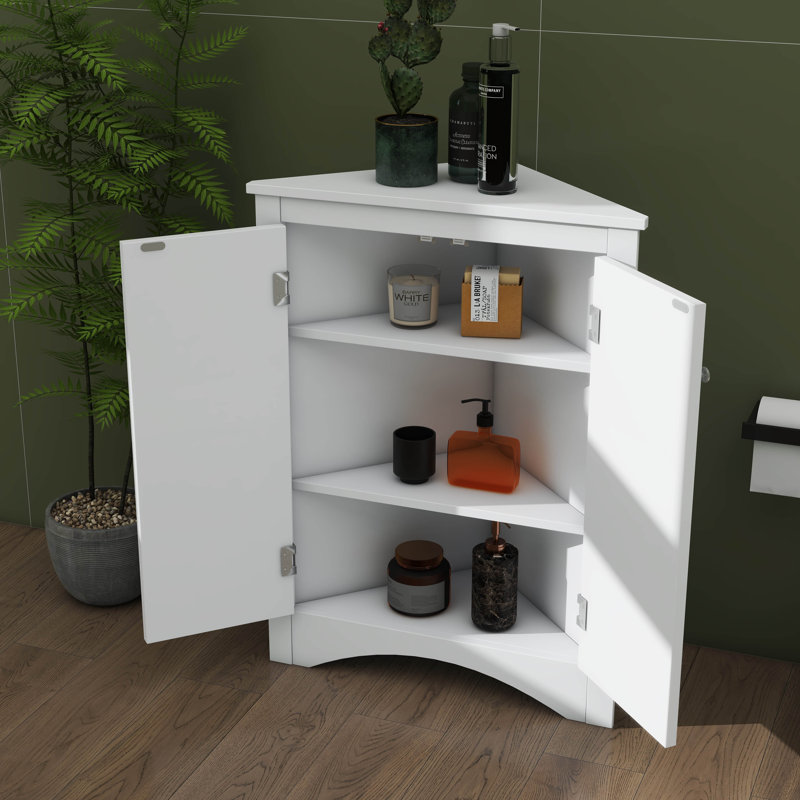 Armoire de rangement autoportante triangulaire avec tablettes réglables, Blanc