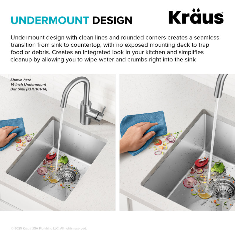 KRAUS Standart Pro Undermount 16 Gauge Stainless Steel Bar Kitchen Sink, 10" H x 17" W x 17" L, Single Bowl