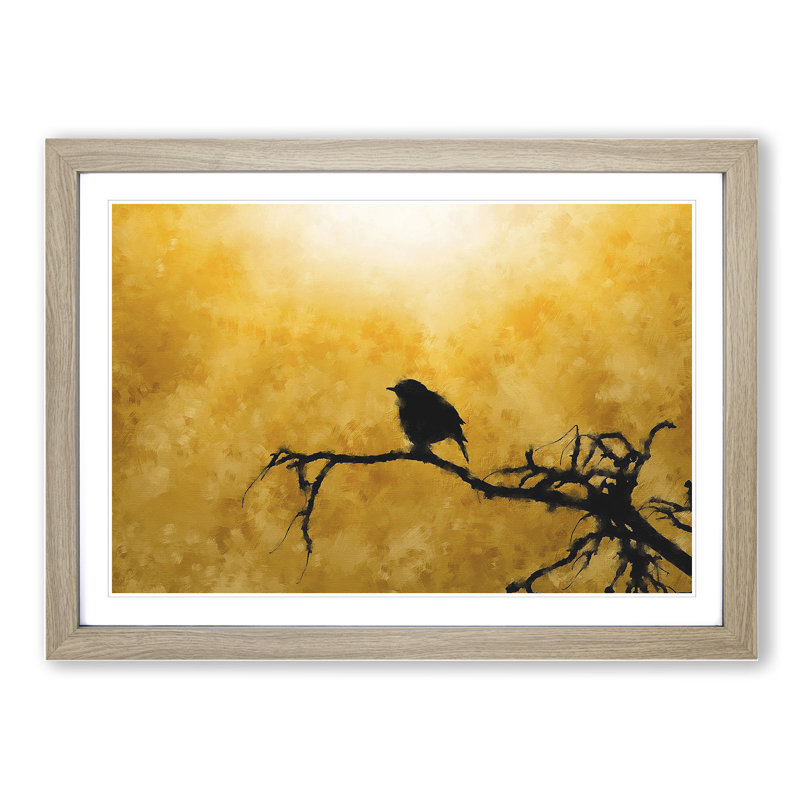 Bird at Sunset - Picture Frame Painting, 27cm H x 36cm W x 2cm D, Oak Framed