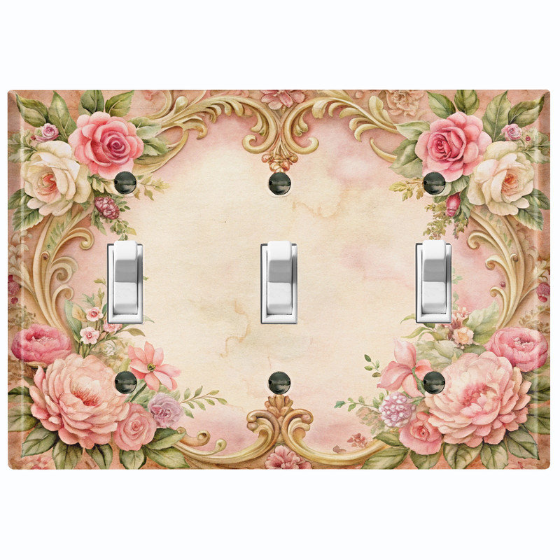 Couvercle de plaque d'interrupteur en métal; Bascule 3 bandes US standard - cadre rose rétro, Triple # 3