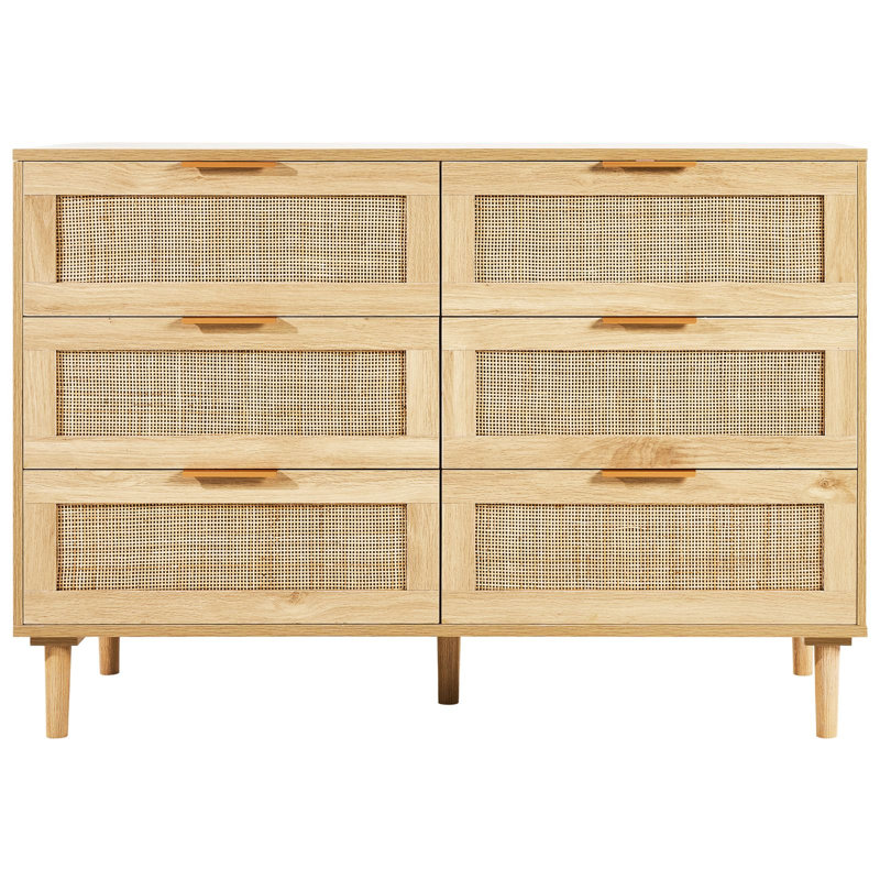 Commode 6 tiroirs en rotin naturel H 29,72 po x l 43,31 po x P 15,75 po