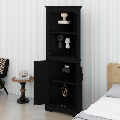 Tall Corner Storage Cabinet with Doors for Living Room, Bathroom, Dining Room or Kitchen
