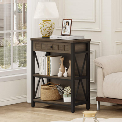 Guinna Industrial 3-Tier Bookcase, Wood And Metal Low Bookshelf For Small Spaces, Living Room, Bedroom, Office