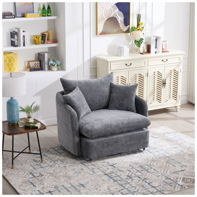 360° Swivel Chairs, Oversized Sofa Armchairs Cushion with 3 Pillows, Backrest Pillow Design Modern Style Comfy, for Living Room, Bedroom, Hotel, Grey
