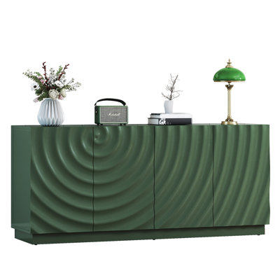 Paulsboro 59" Sideboard with Spiral Grain Accent, 4-Door Modern Buffet Cabinet for Kitchen or Living Room Storage, Green