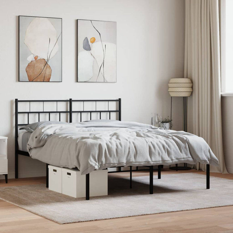 vidaXL Metal Bed Frame with Headboard White, 120 x 200cm, Black