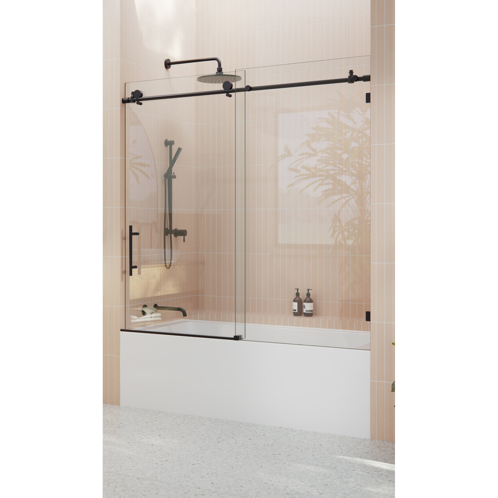 Eclipse Frameless Sliding Tub Door, Matte Black