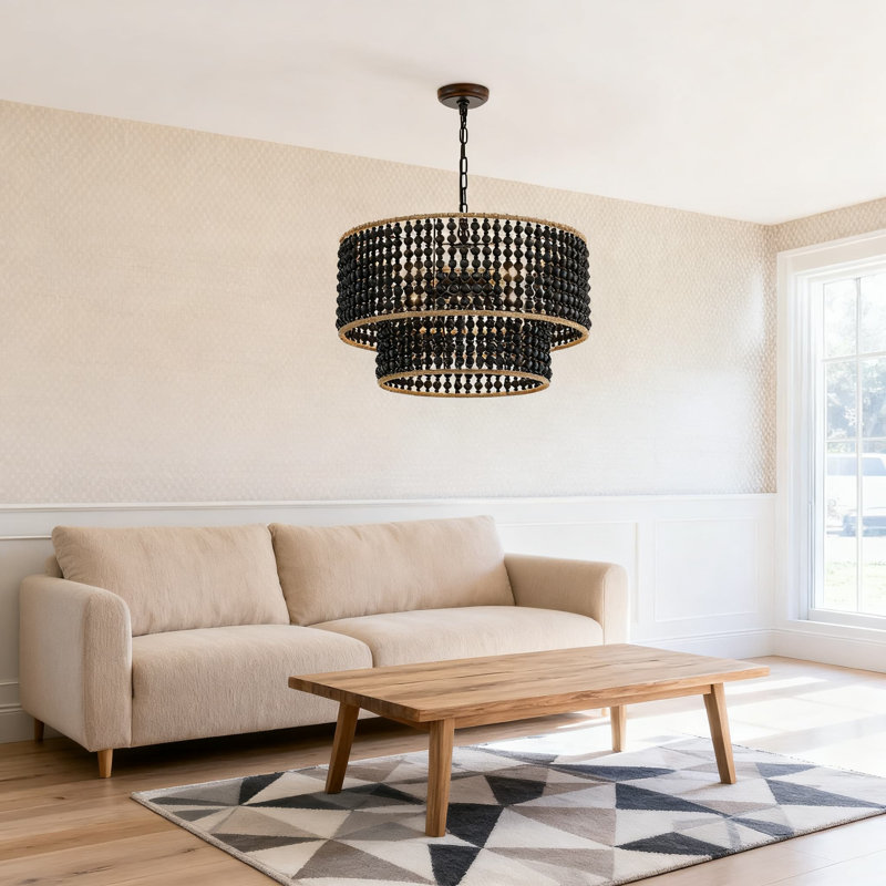 Luminaire de lustre en perles de bois Boho avec luminaire suspendu à intensité variable pour la salle à manger, la cuisine, la chambre à coucher, l'entrée, le couloir, le décor de ferme