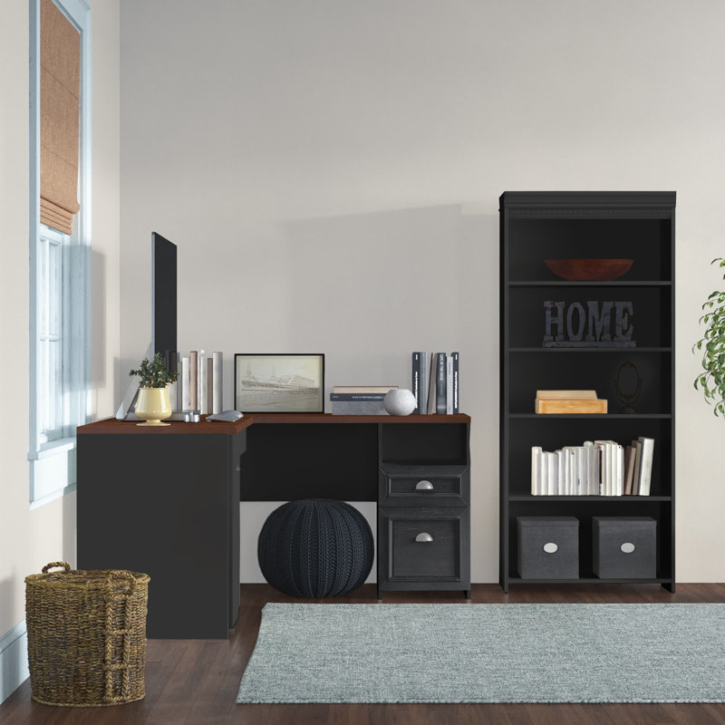 Ozro L-Shaped Executive Desk, Antique Black