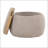 Tray Ottoman in Natural Wood and Light Brown Fabric by