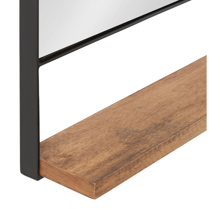 Miroir mural en métal avec tablette Branchville, 32 po x 32 po, Brun naturel et noir, Carré