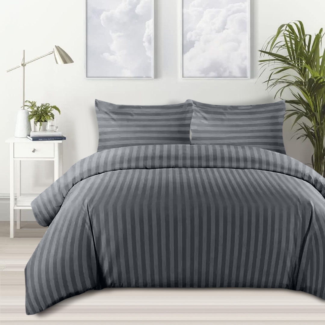 Stripe Duvet Cover Complete Bedding Set - Microfiber Duvet, Fitted Sheet & Pillowcases
