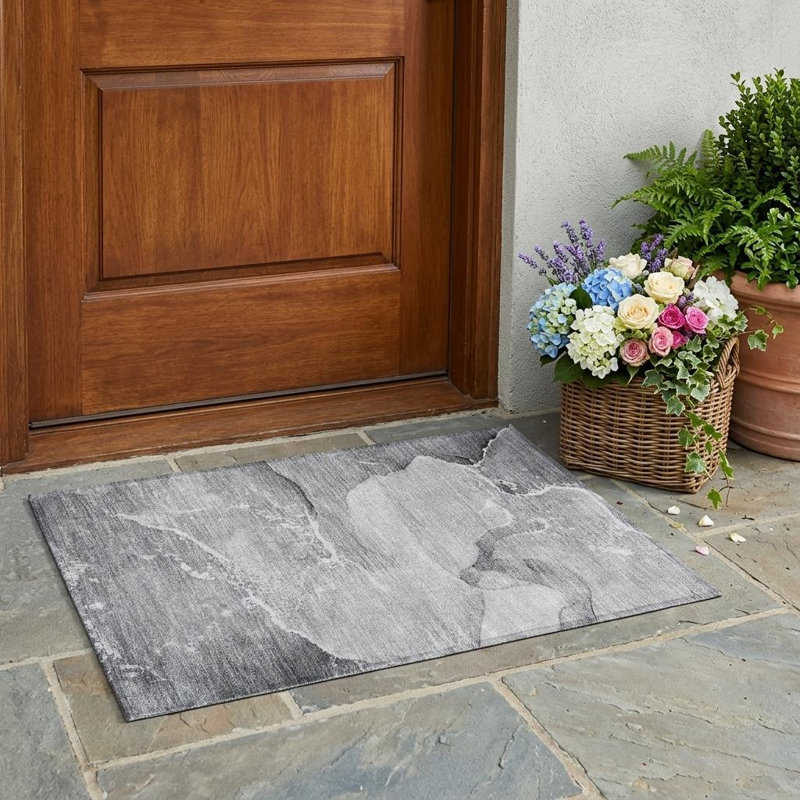 Tapis intérieur lavable abstrait 2 pi x 3 pi gris