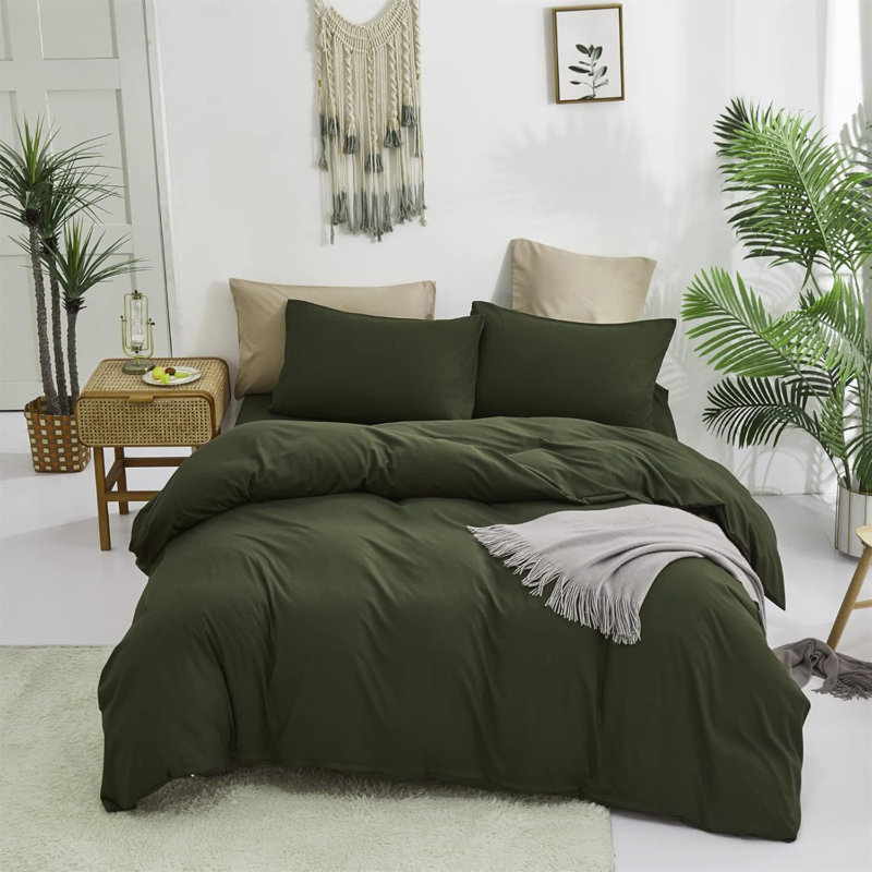 Ensemble d'édredon vert armée vert foncé, Full Comforter + 2 Standard Pillowcases, Green