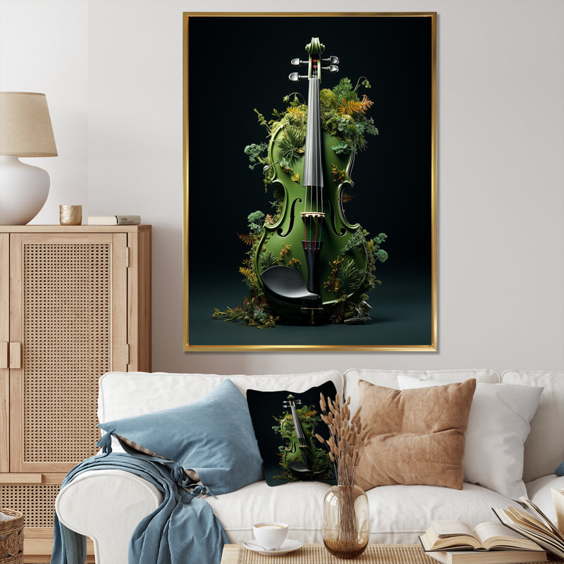 Violon verdure dans la forêt II, H 44 po x l 34 po x P 1,5 po, Cadre flottant doré