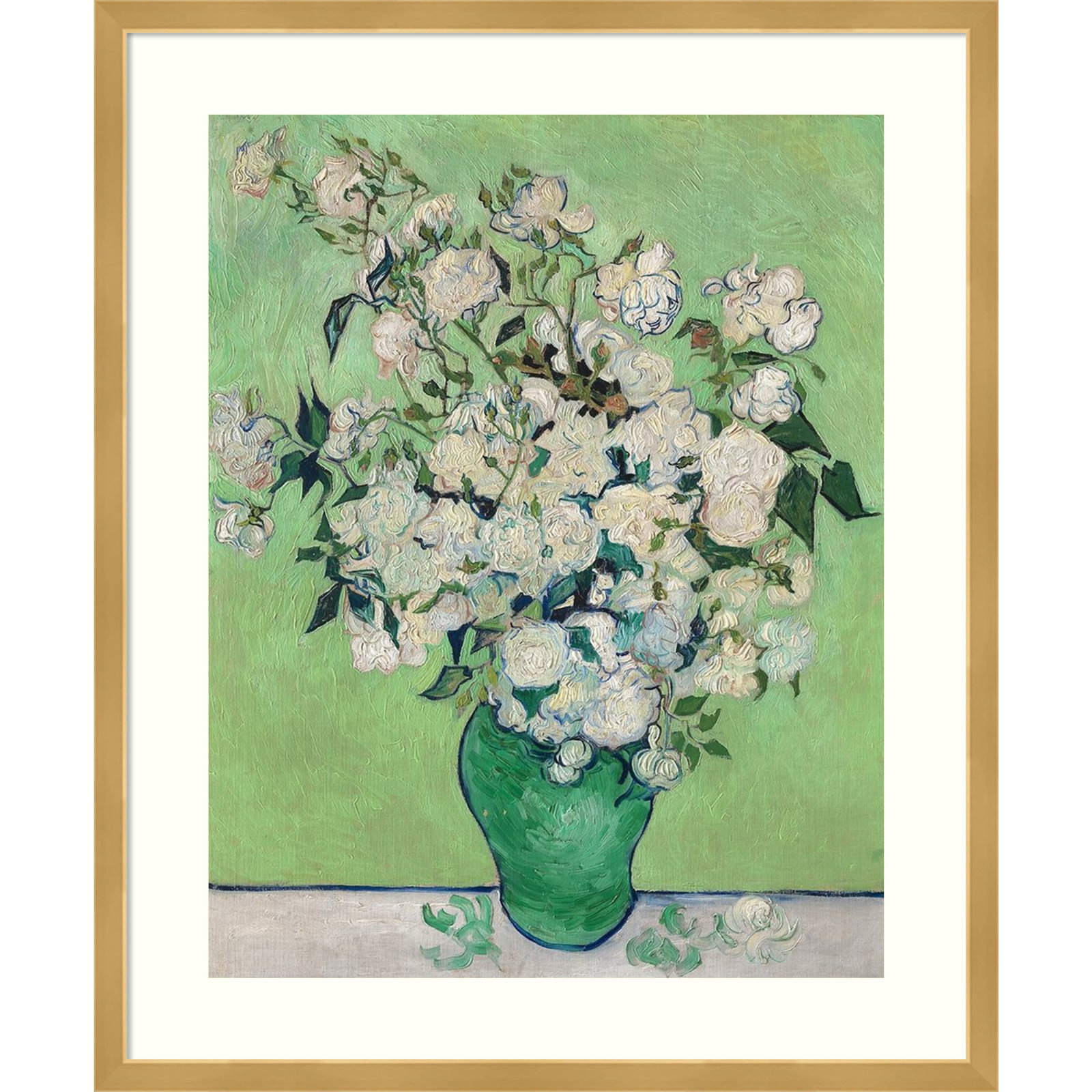 Roses, 1890 (Green Vase) Painting, 25.07" H x 20.82" W x 0.88" D, Gold