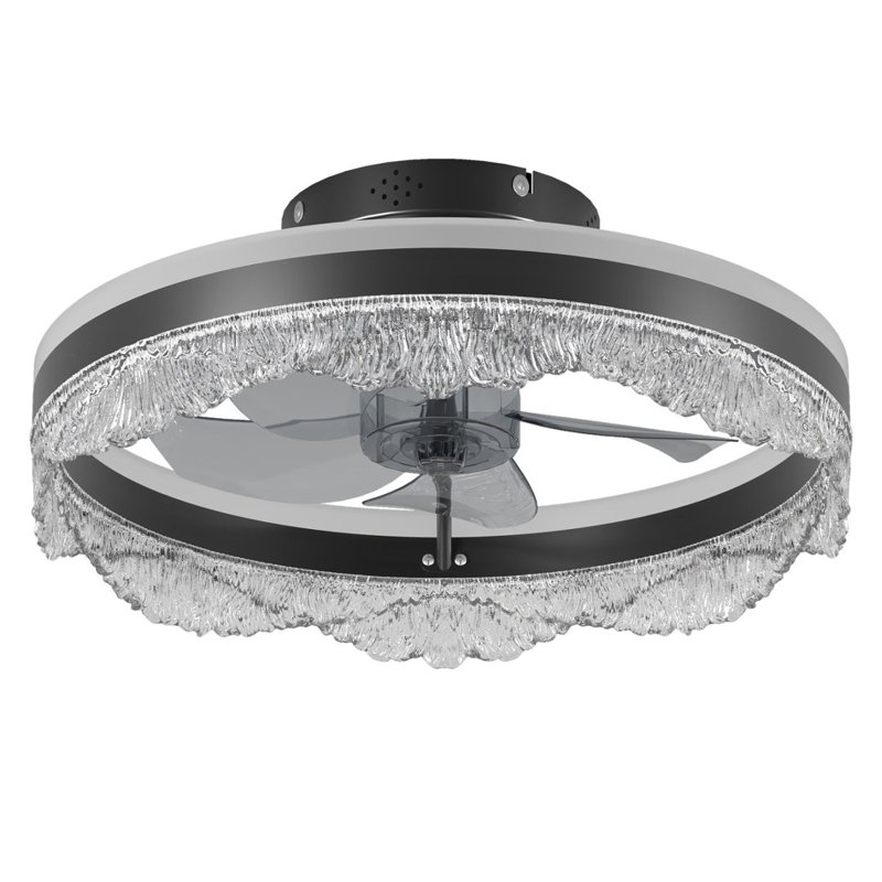 Ventilateur de plafond encastré noir 16 po avec lumière, profil bas, application et télécommande, moteur à courant continu silencieux à 6 vitesses, DEL à intensité variable pour la chambre à coucher