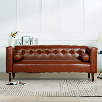 76.37"" Vegan Leather Rolled Arm Chesterfield Sofa -  Latitude RunÂ®, 468B59195FC64EF894C3EB69076EAFC9