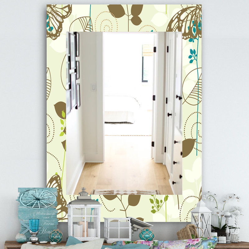 Miroir mural traditionnel avec papillon des feuilles, H 24 po x l 32 po