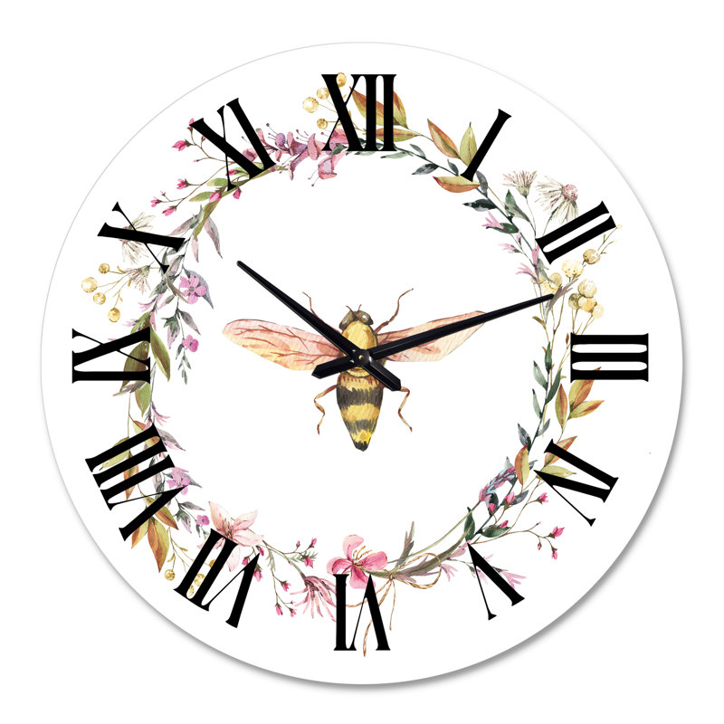 Bee In Wildflowers Wreath - Horloge murale, Grand