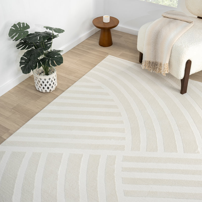 Abani Oltmann Oltmann100A Neutral Modern Linear Cream Area Rug, Rectangle 4' x 6'