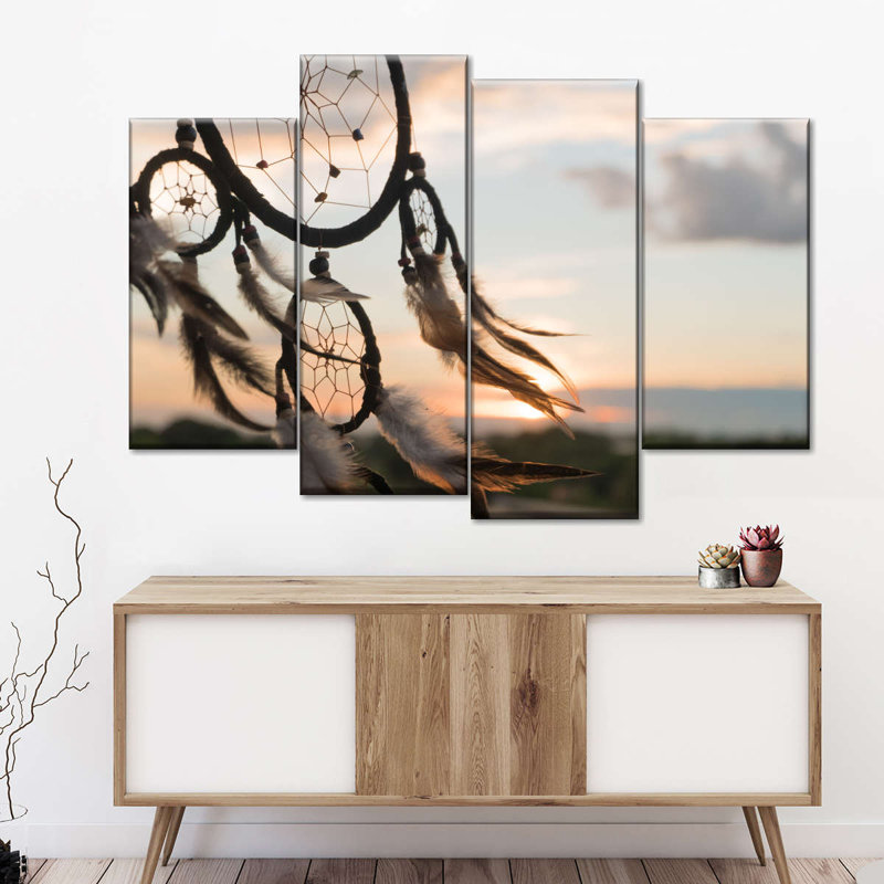 "Native American American Indian Dreamcatcher", impression sur toile 4 pièces, H 22 po x l 36 po x P 1 po